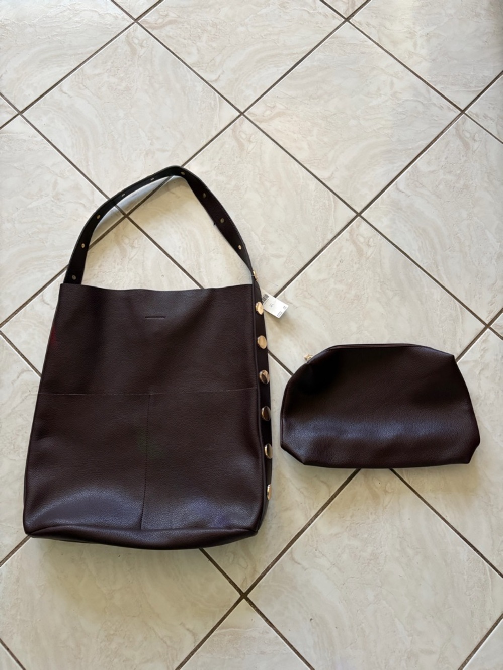Anthropologie Studded Vegan Leather North South Shoulder Hobo Bag - Picture 6 of 8